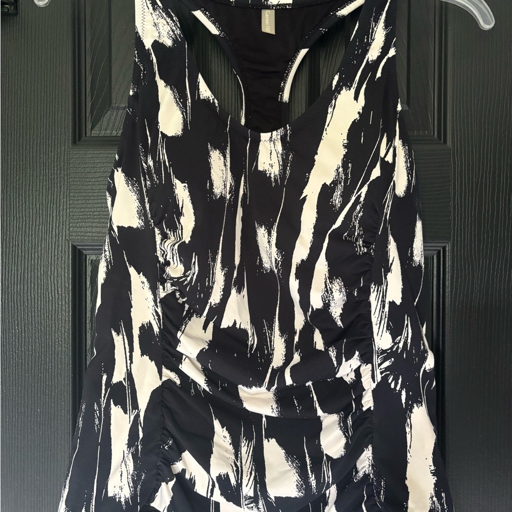 Garnet Hill Black Asymmetrical Cut Out Tank Top